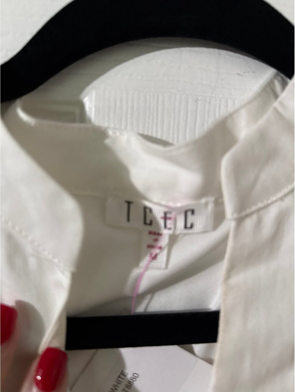 TCEC White Top with Powder Blue Trim Puff Sleeve Peplum Medium NWT Boutique - Picture 4 of 6